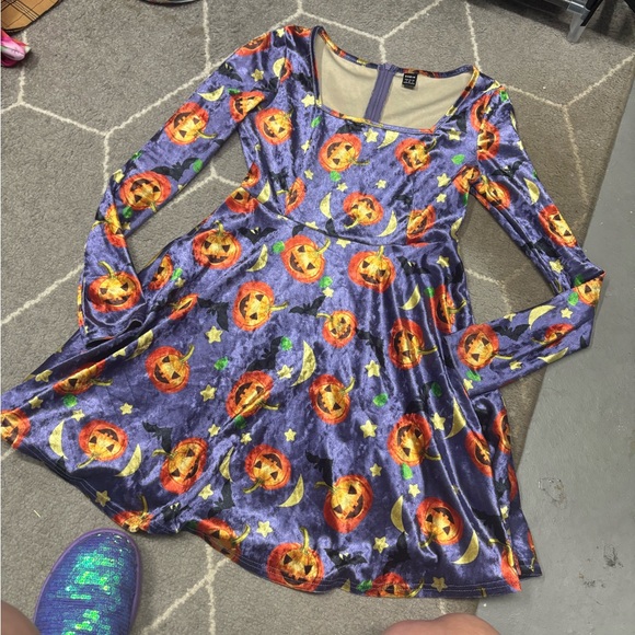 SHEIN Purple Halloween Pumpkin Print Dress - Picture 2 of 4